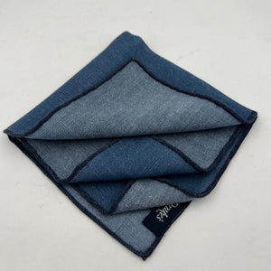 Drake's 100% Wool  Hand-rolled Blue Denim Blue Plain -  Pocket Square Handmade in Italy 35 cm X 35 cm #1172