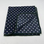 Holliday & Brown Hand-rolled   Holliday & Brown for Cruciani & Bella 89% Wool 11% Silk Blue, Green and Cream  Patterned Motif  Pocket Square Handmade in Italy 31 cm X 31 cm #0512