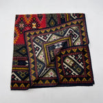 Drake's Printed 70% Wool 30%Silk Hand-rolled Multicolor - Kilim  Motif Pocket Square Handmade in Italy 44 cm X 44cm #6893