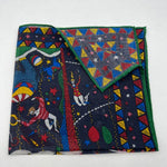 Drake's Printed 70% Wool 30%Silk Hand-rolled Multicolor - Circus Motif Pocket Square Handmade in Italy 44 cm X 44cm #6889