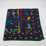 Drake's Printed 70% Wool 30%Silk Hand-rolled Multicolor - Circus Motif Pocket Square Handmade in Italy 44 cm X 44cm #6889