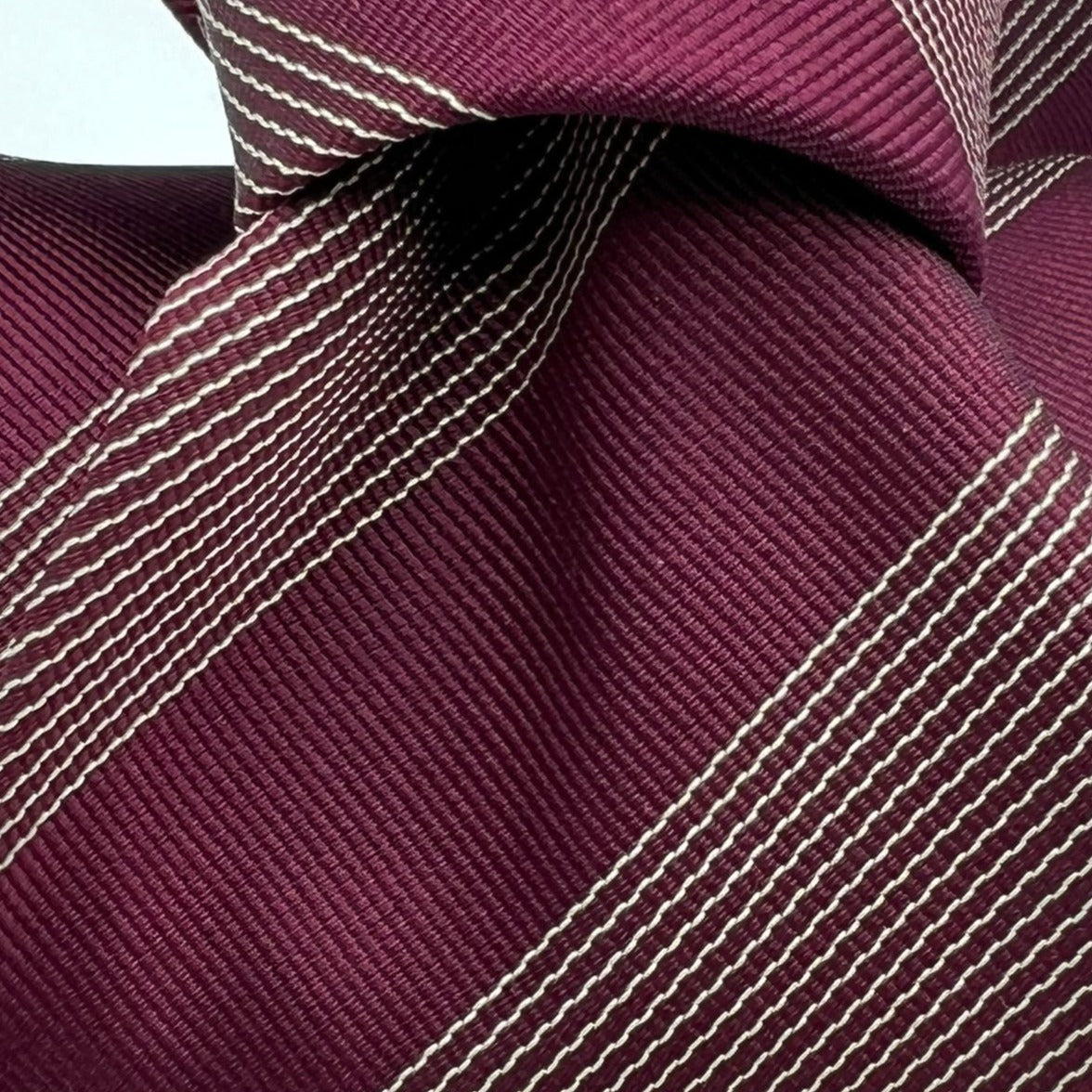 Drake's  100% Silk Tipped Wine, White  Stries Tie Handmade in England 8 cm x 148 cm #5332