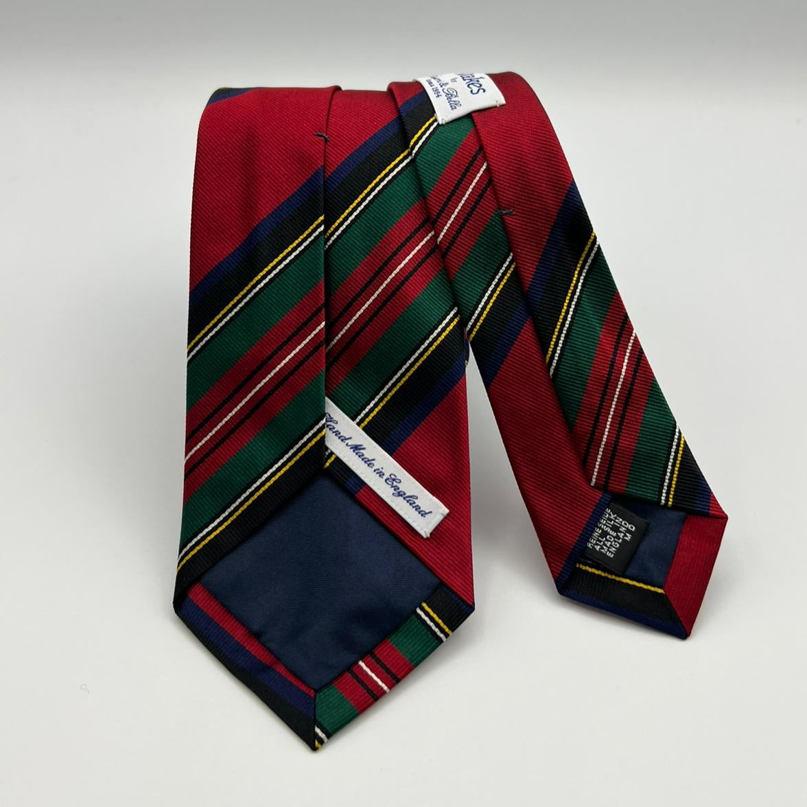 Drake's  100% Silk Tipped Red, Green, Blue and White  Stries Tie Handmade in England 8 cm x 148 cm #5326