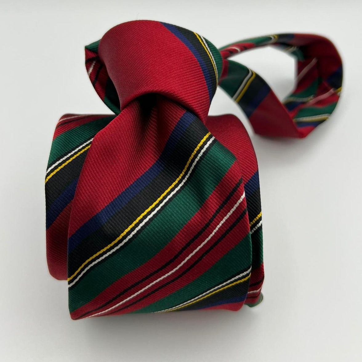 Drake's  100% Silk Tipped Red, Green, Blue and White  Stries Tie Handmade in England 8 cm x 148 cm #5326