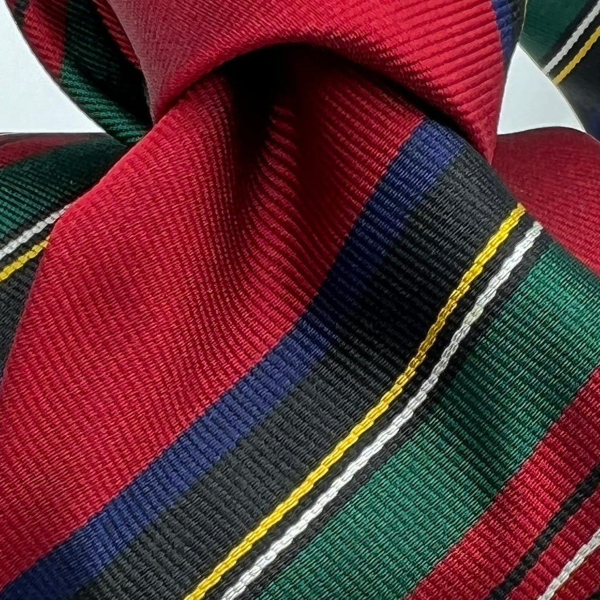 Drake's  100% Silk Tipped Red, Green, Blue and White  Stries Tie Handmade in England 8 cm x 148 cm #5326