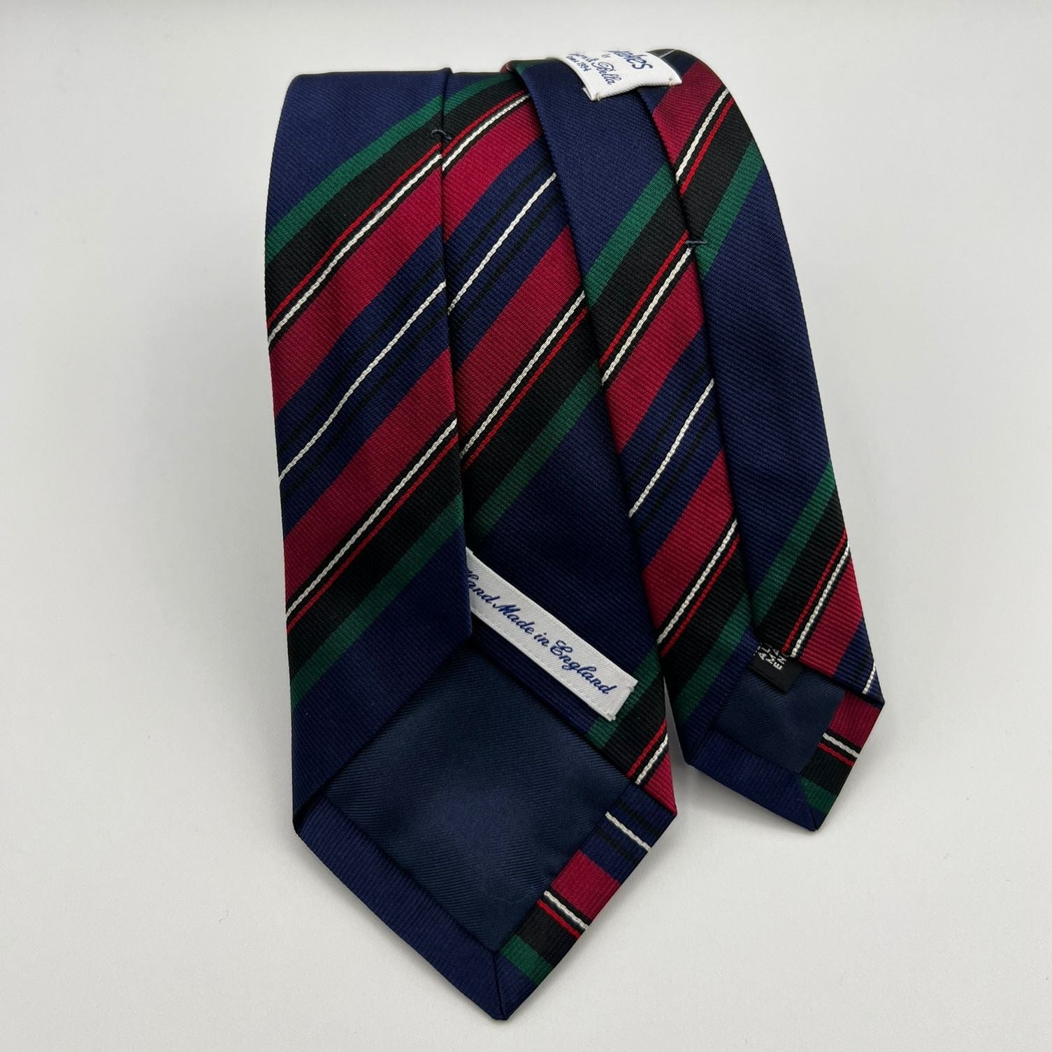 Drake's - Silk -  Navy blue and Red, White and Green stripe tie #5327