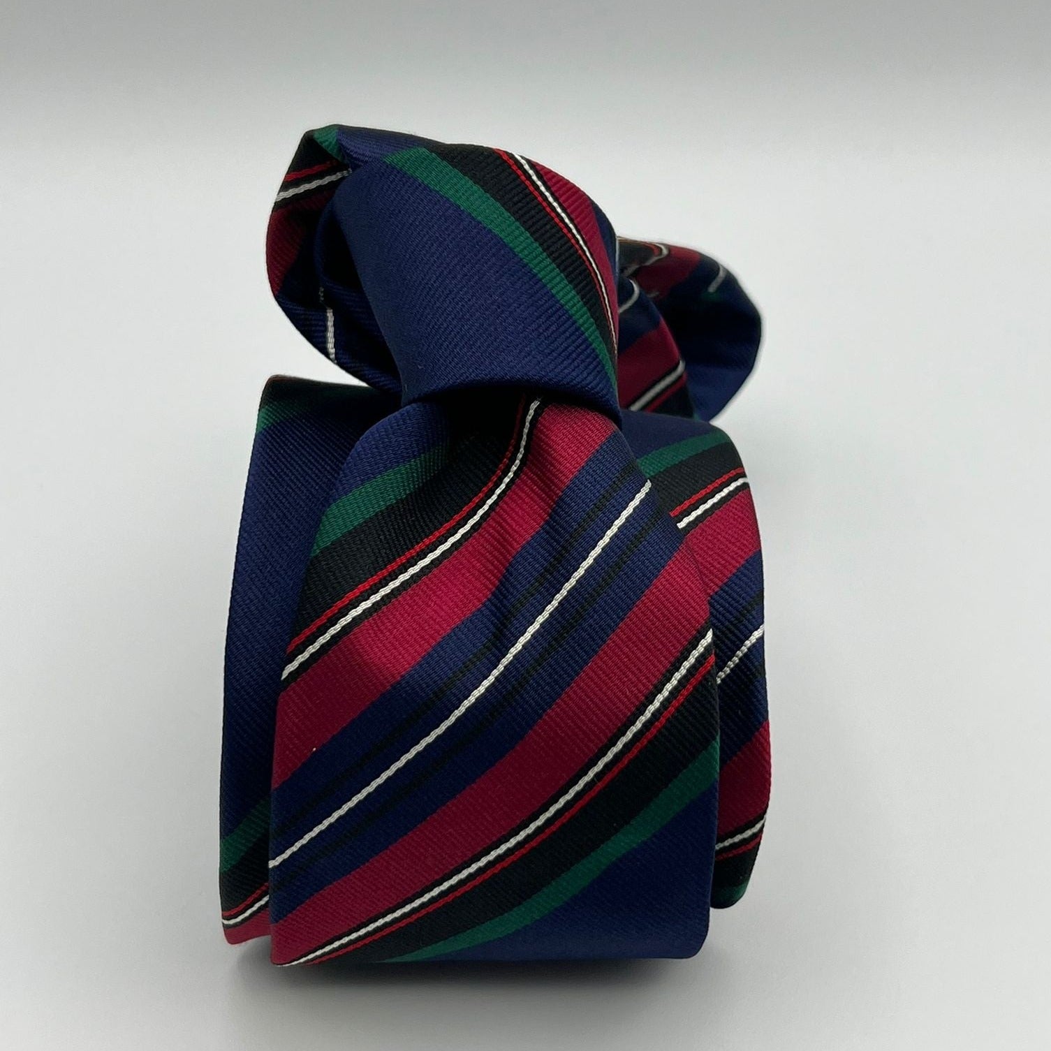 Drake's - Silk -  Navy blue and Red, White and Green stripe tie #5327