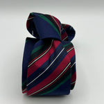 Drake's - Silk -  Navy blue and Red, White and Green stripe tie #5327