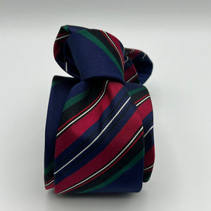 Drake's - Silk -  Navy blue and Red, White and Green stripe tie #5327
