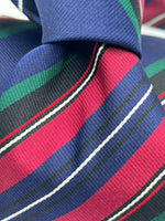 Drake's - Silk -  Navy blue and Red, White and Green stripe tie #5327
