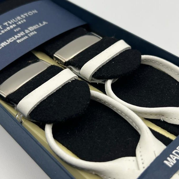 Albert Thurston for Cruciani & Bella Made in England Adjustable Sizing 40 mm  Pure Wool Boxcloth Wowen in the Yorkshire Black Plain  Braces Y-Shaped Nickel Fittings Size: L 0310