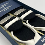Albert Thurston for Cruciani & Bella Made in England Adjustable Sizing 40 mm  Pure Wool Boxcloth Wowen in the Yorkshire Black Plain  Braces Y-Shaped Nickel Fittings Size: L 0310