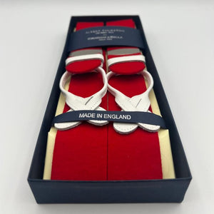 Albert Thurston for Cruciani & Bella Made in England Adjustable Sizing 40 mm  Pure Wool Boxcloth Wowen in the Yorkshire Red Plain  Braces Y-Shaped Nickel Fittings Size: L 0310