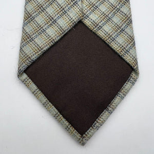 Cruciani & Bella 100% Cashmere Tipped Green Tie Blue and Brown Motif  Handmade in Italy 9,5 cm x 149 cm New Old Stock #7112