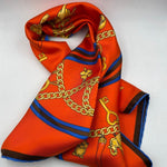 Cruciani & Bella Hand-rolled   100% Silk Lucky Design Orange, Gold and Blue and Brown Stripes Made in Italy 90 cm X 90 cm #7197