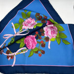 Cruciani & Bella Hand-rolled   100% Silk Floral and Fruity Design Blue and Olimpic Blue Made in Italy 90 cm X 90 cm #7198