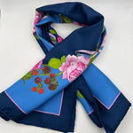 Cruciani & Bella Hand-rolled   100% Silk Floral and Fruity Design Blue and Olimpic Blue Made in Italy 90 cm X 90 cm #7198