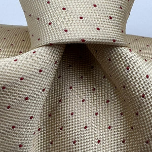 Cruciani & Bella 100% Silk Self Tipped Light Yellow Tie Red Dots Handmade in Italy 9,5 cm x 149 cm New Old Stock #7223