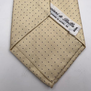 Cruciani & Bella 100% Silk Self Tipped Light Yellow Tie Blue Dots Handmade in Italy 9,5 cm x 149 cm New Old Stock #7226