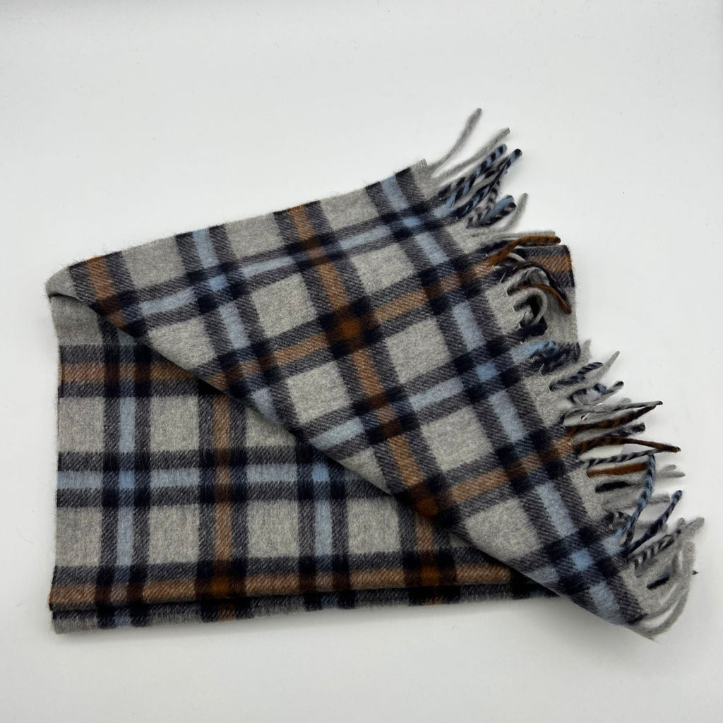 Joshua Ellis 100% Cachemire Made In England 30 x 180 cm Grey and Multicolor Squares Motif #6075