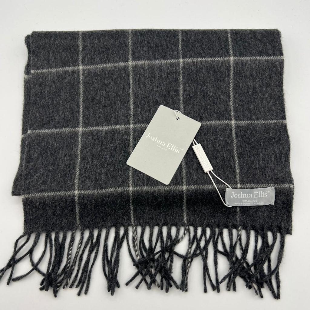 Joshua Ellis 100% Cachemire Made In England 30 x 180 cm Grey, White Square Motif #6072