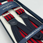 Albert Thurston for Cruciani & Bella Made in England Adjustable Sizing 25 mm elastic braces  Red and Blue Stripes Braid ends Y-Shaped Nickel Fittings Size: XL #6751
