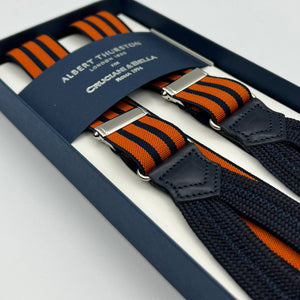 Albert Thurston for Cruciani & Bella Made in England Adjustable Sizing 25 mm elastic braces  Orange and Blue Stripes Braid ends Y-Shaped Nickel Fittings Size: XL #6750