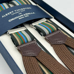 Albert Thurston for Cruciani & Bella Made in England Adjustable Sizing 25 mm elastic braces  Multicolor Stripes Braid ends Y-Shaped Nickel Fittings Size: XL #6756