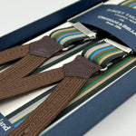 Albert Thurston for Cruciani & Bella Made in England Adjustable Sizing 25 mm elastic braces  Multicolor Stripes Braid ends Y-Shaped Nickel Fittings Size: XL #6756