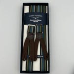 Albert Thurston for Cruciani & Bella Made in England Adjustable Sizing 25 mm elastic braces  Multicolor Stripes Braid ends Y-Shaped Nickel Fittings Size: XL #6756