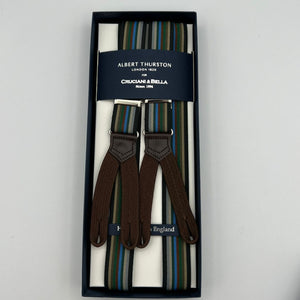 Albert Thurston for Cruciani & Bella Made in England Adjustable Sizing 25 mm elastic braces  Multicolor Stripes Braid ends Y-Shaped Nickel Fittings Size: XL #6756