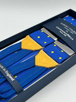 Albert Thurston for Cruciani & Bella Made in England Adjustable Sizing 40 mm Woven Barathea  Light Blue, Yellow dots Braces Braid ends Y-Shaped Nickel Fittings Size: XL #6772