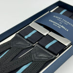 Albert Thurston for Cruciani & Bella Made in England Adjustable Sizing 40 mm Woven Barathea  Dark and Blue Stripes  Braces Y-Shaped Nickel Fittings Size: XL 6774