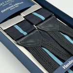Albert Thurston for Cruciani & Bella Made in England Adjustable Sizing 40 mm Woven Barathea  Dark and Blue Stripes  Braces Y-Shaped Nickel Fittings Size: XL 6774
