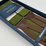 Albert Thurston for Cruciani & Bella Made in England Adjustable Sizing 40 mm Woven Barathea  Olive Plain Braces Braid ends Y-Shaped Nickel Fittings Size: XL #6766