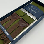 Albert Thurston for Cruciani & Bella Made in England Adjustable Sizing 40 mm Woven Barathea  Olive Plain Braces Braid ends Y-Shaped Nickel Fittings Size: XL #6766
