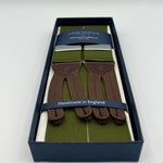 Albert Thurston for Cruciani & Bella Made in England Adjustable Sizing 40 mm Woven Barathea  Olive Plain Braces Braid ends Y-Shaped Nickel Fittings Size: XL #6766
