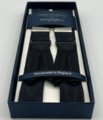 Albert Thurston for Cruciani & Bella Made in England Adjustable Sizing 32 mm Woven Barathea  Black Moiré  braces Braid ends Y-Shaped Nickel Fittings Size: XL #6763
