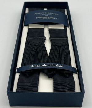 Albert Thurston for Cruciani & Bella Made in England Adjustable Sizing 32 mm Woven Barathea  Black Moiré  braces Braid ends Y-Shaped Nickel Fittings Size: XL #6763