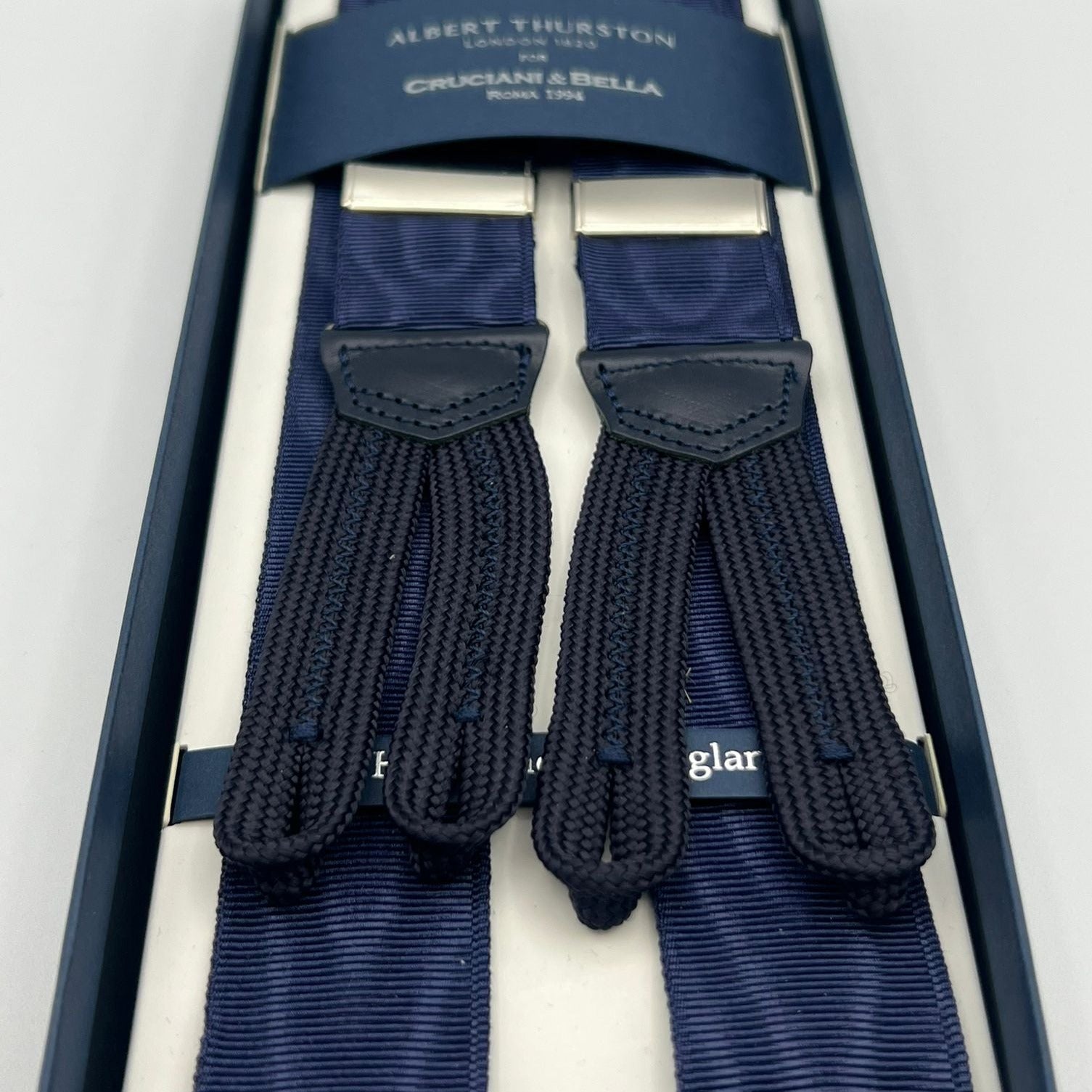 Albert Thurston - Woven Barathea Braces  - 32 mm -  Navy Blue Plain Moiré  # 6764