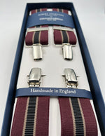 Albert Thurston for Cruciani & Bella Made in England Clip on Adjustable Sizing 35 mm elastic braces Wine, Brown and Black Stripes  X-Shaped Nickel Fittings Size: L #7349