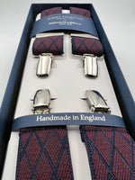 Albert Thurston for Cruciani & Bella Made in England Clip on Adjustable Sizing 35 mm elastic braces Red and Blue Motif X-Shaped Nickel Fittings Size: L #7351
