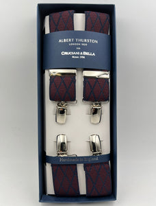 Albert Thurston for Cruciani & Bella Made in England Clip on Adjustable Sizing 35 mm elastic braces Red and Blue Motif X-Shaped Nickel Fittings Size: L #7351