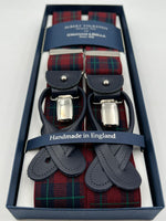 Albert Thurston for Cruciani & Bella Made in England 2 in 1 Adjustable Sizing 35 mm elastic braces Red Tartan Motif Y-Shaped Nickel Fittings Size Large #7388