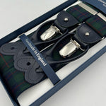 Albert Thurston for Cruciani & Bella Made in England 2 in 1 Adjustable Sizing 35 mm elastic braces Green Tartan Motif Y-Shaped Nickel Fittings Size Large #7389