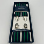 Albert Thurston for Cruciani & Bella Made in England Clip on Adjustable Sizing 35 mm elastic braces Blue and Green Stripes X-Shaped Nickel Fittings Size: L #7373