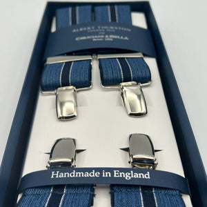 Albert Thurston for Cruciani & Bella Made in England Clip on Adjustable Sizing 35 mm elastic braces Blue and Little Red Herat X-Shaped Nickel Fittings Size: L #7371