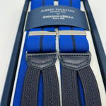 Albert Thurston for Cruciani & Bella Made in England Adjustable Sizing 35 mm Elastic Braces Light Blue and Blue Stripe Braces Braid ends Y-Shaped Nickel Fittings Size: L #7417