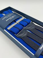 Albert Thurston for Cruciani & Bella Made in England Adjustable Sizing 35 mm Elastic Braces Light Blue and Blue Stripe Braces Braid ends Y-Shaped Nickel Fittings Size: L #7417