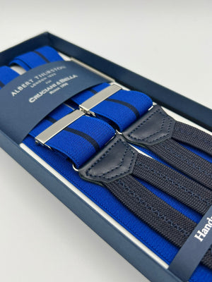 Albert Thurston for Cruciani & Bella Made in England Adjustable Sizing 35 mm Elastic Braces Light Blue and Blue Stripe Braces Braid ends Y-Shaped Nickel Fittings Size: L #7417